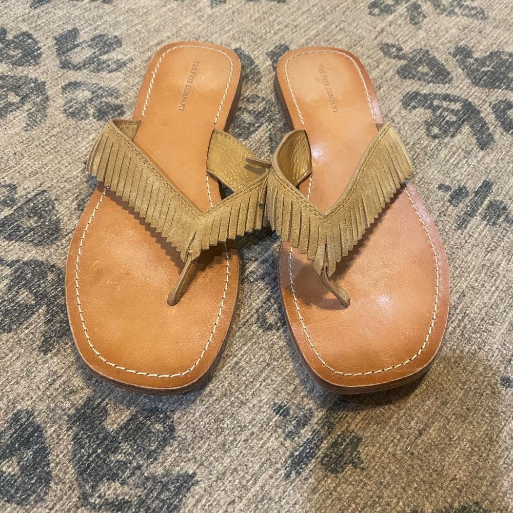 Frye Tan Leather Fringed Sandals